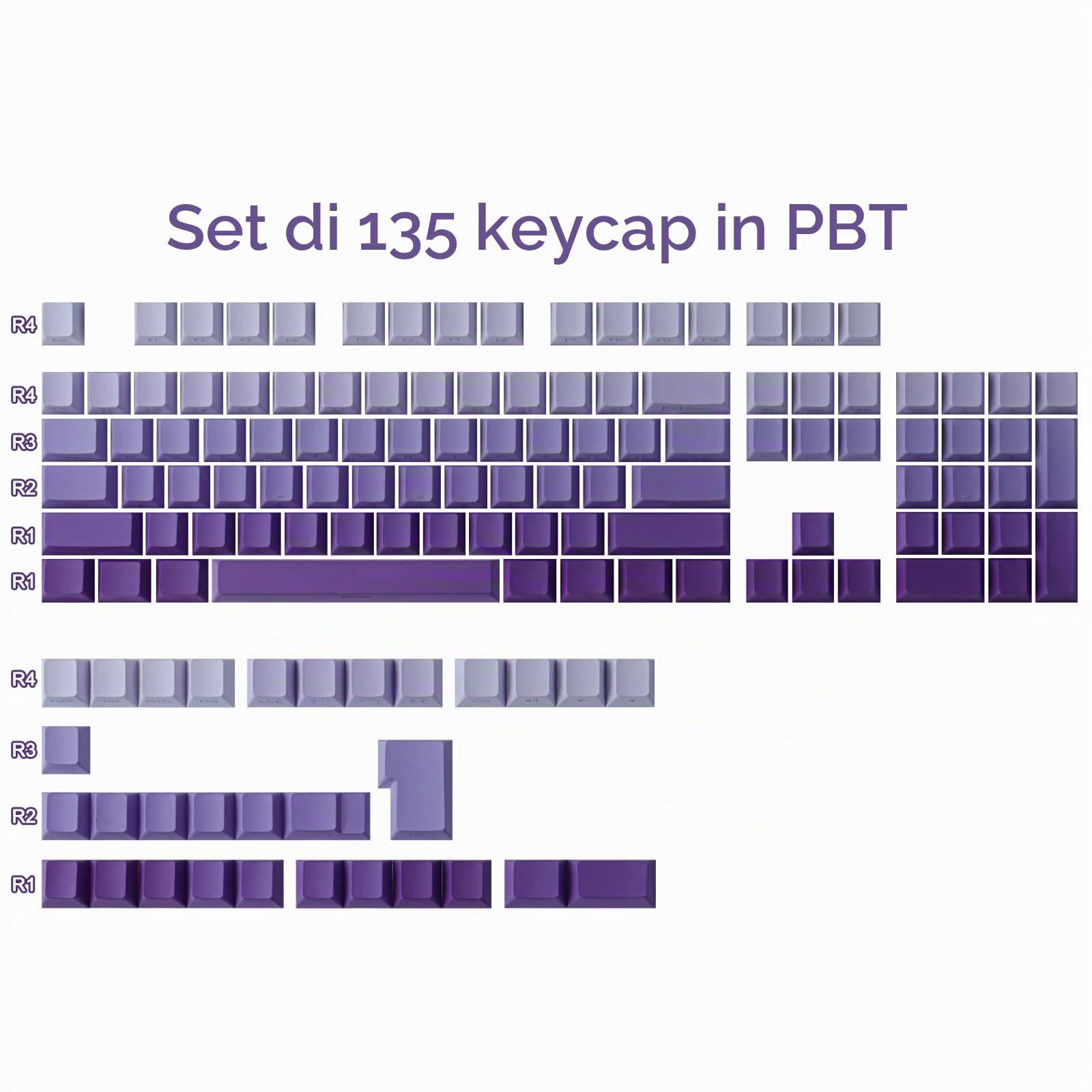 Keycaps PBT 135 tasti trasparente lato lettera inciso Keycaps personalizzati per ANSI & ISO Layout Gateron Cherry MX Interruttori tastiere meccaniche (profilo Cherry)