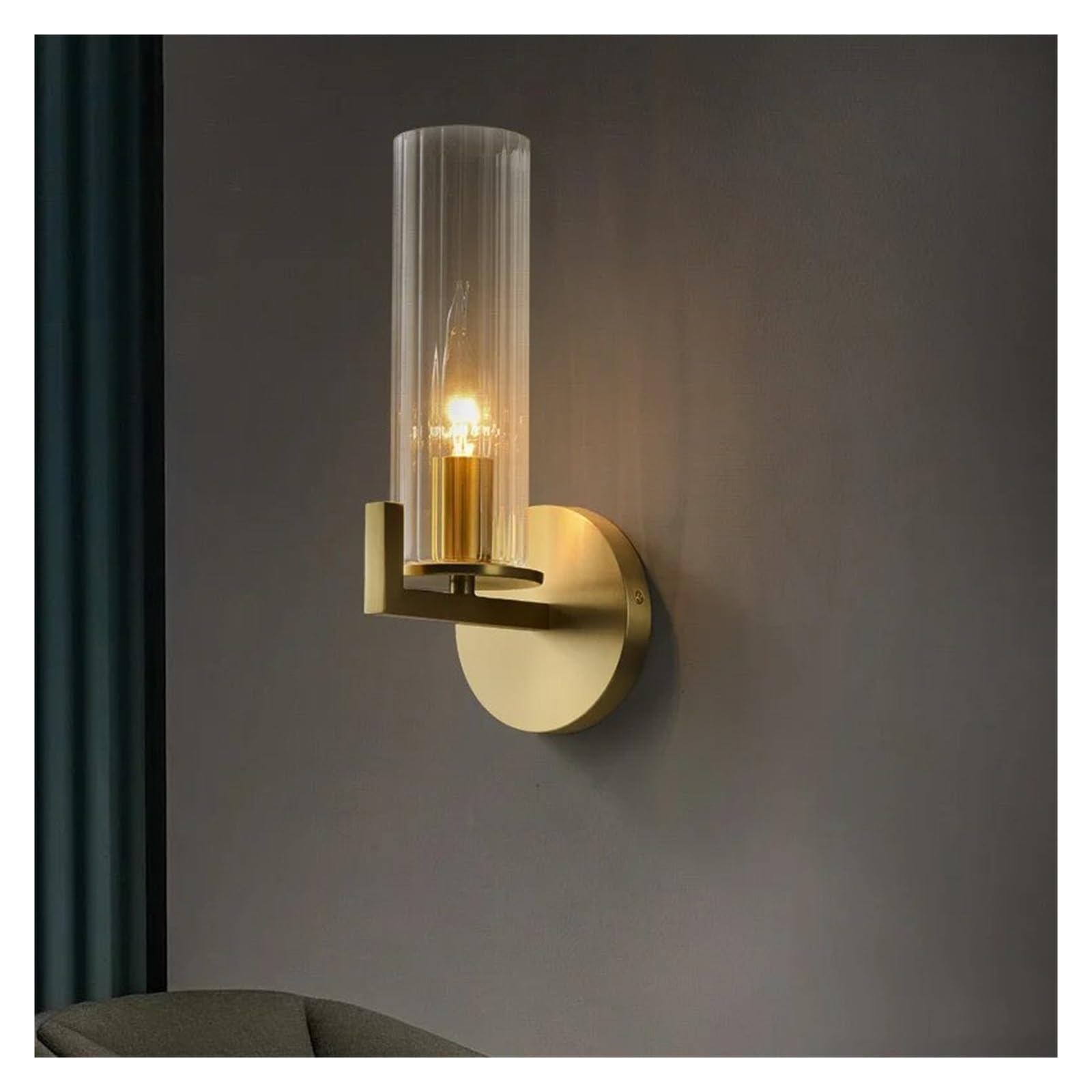 CWCQGH Wall Sconces, Modern Bedroom Bedside Wall Light Nordic Copper Simple Living Room TV Wall Lamps Luxury Glass Bathroom Light Fixtures,1 head