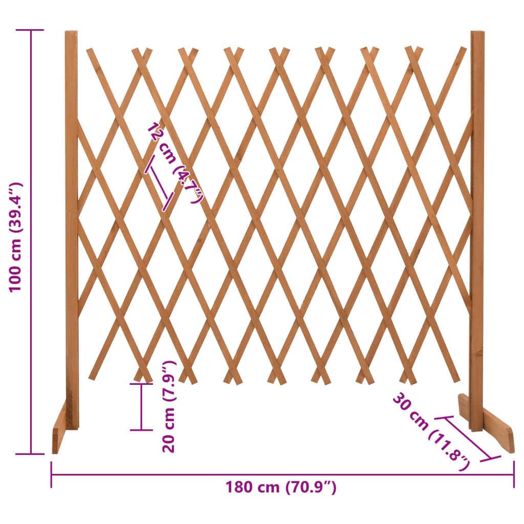 Traliccio da Giardino Arancione 180x100 cm in Legno Massello di Abete Estensibile per Privacy, Divisorio, Barriera per Esterni, Aiuole, Balconi e Cortili