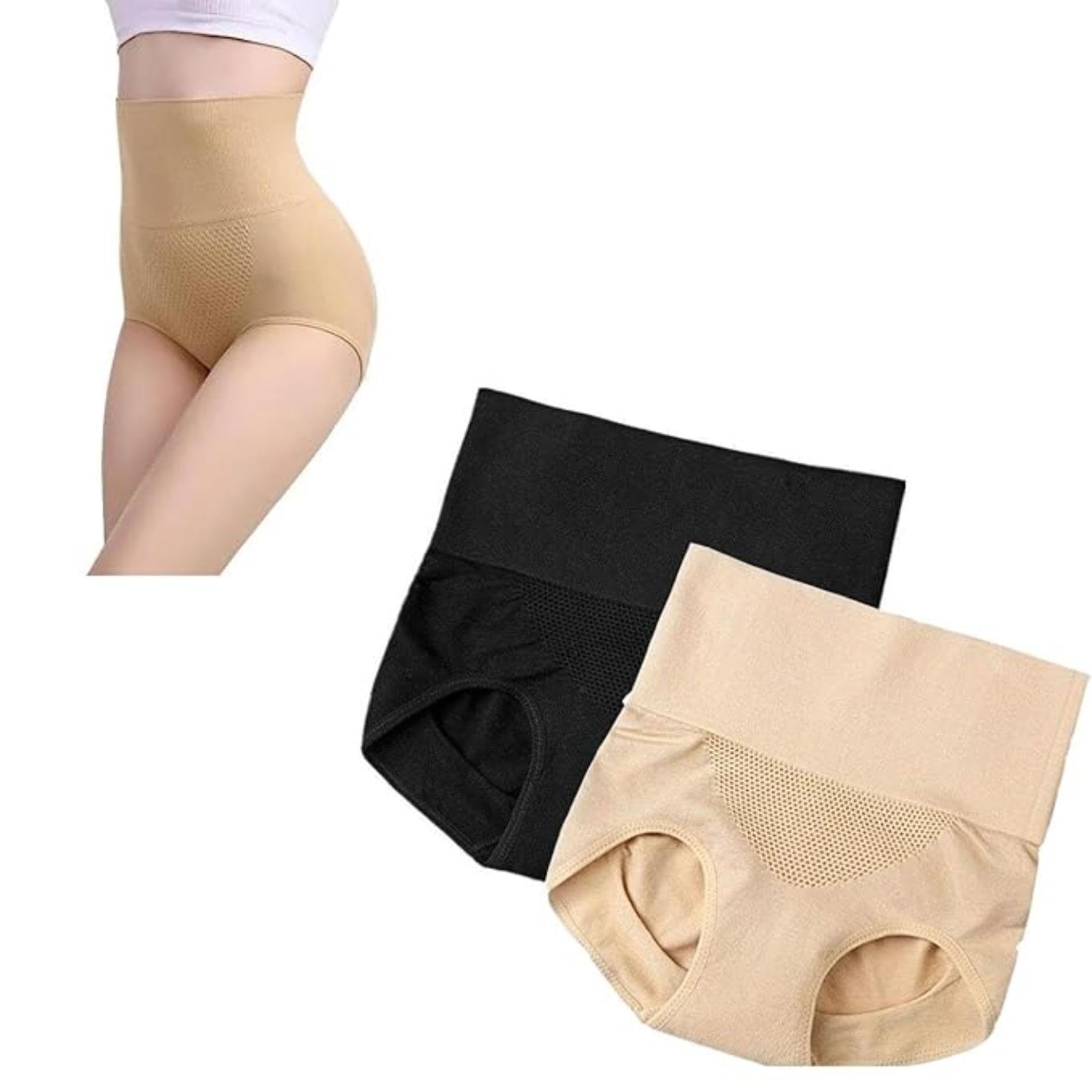 Cotton High Waist Panties Tummy Control Underwear Ladies Briefs Shapewear Double Layer Half Body Shaper Underwear for Women - 2pc-image-45