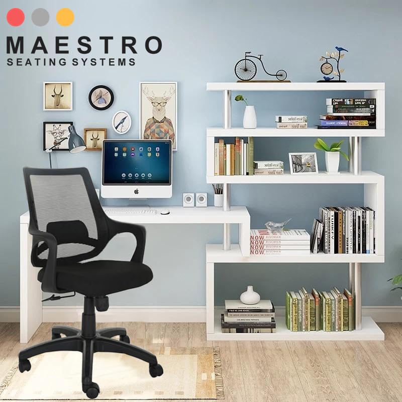 Image of Office Arm Chair with Frame, Mesh Back, Nylon Base, and Adjustable Handle, Cushion Fabric (Mono Chair-Black)