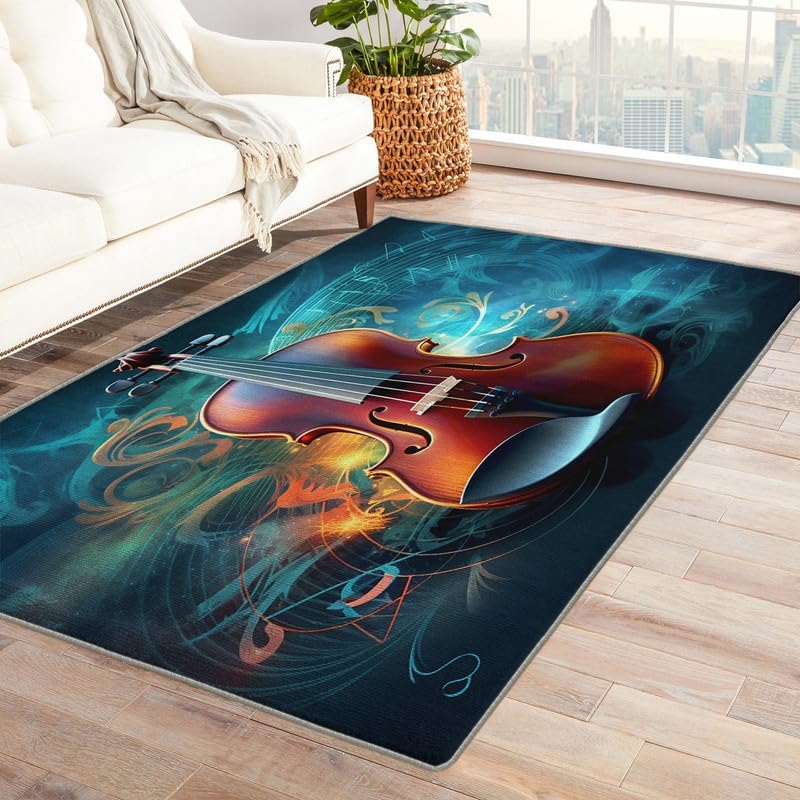 Alfombras lavables para entrada, sala de estar, dormitorio, alfombra de violín y decoración del hogar, alfombra de área de instrumentos musicales de