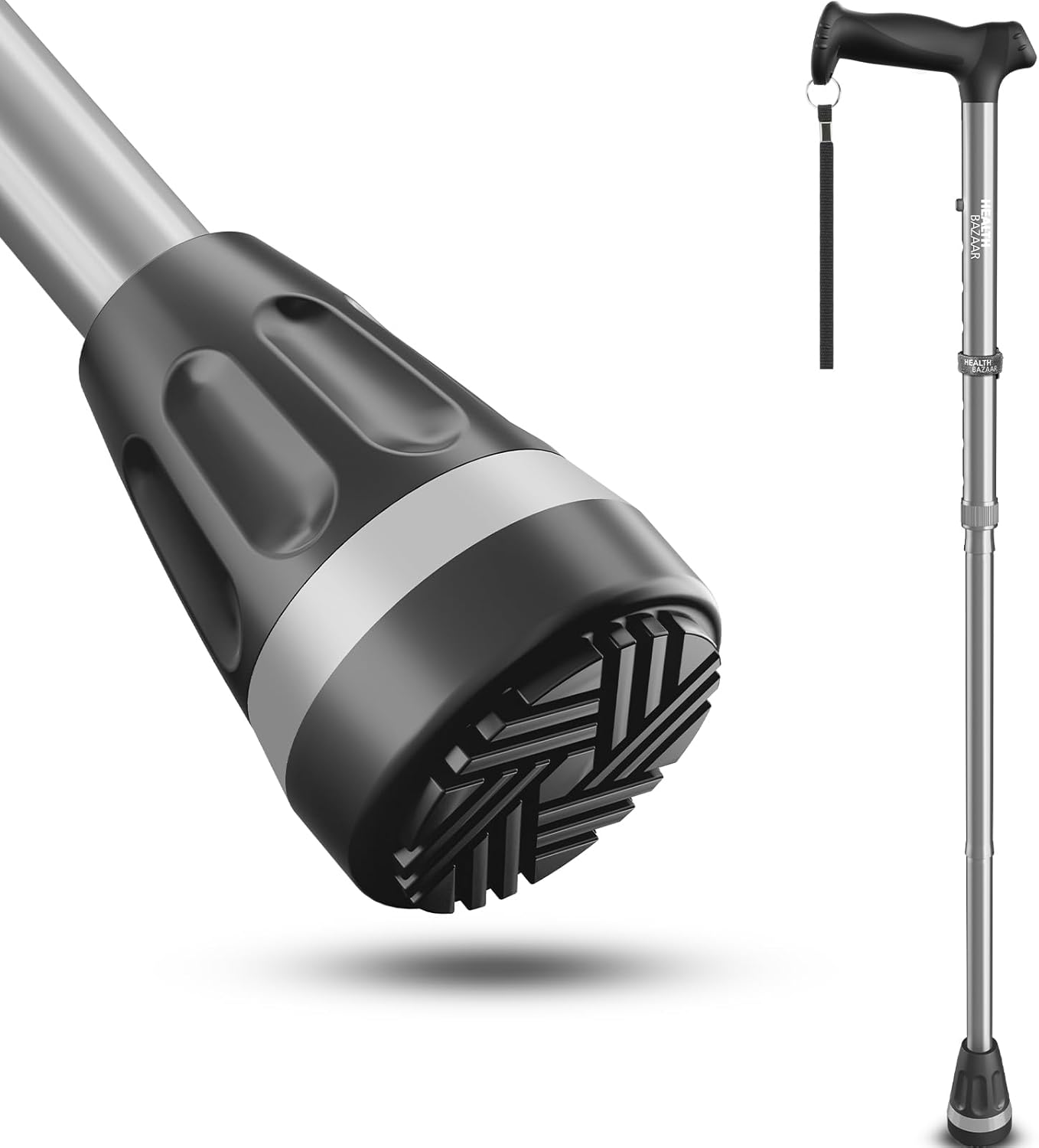 All Terrain Walking Cane for Men & Women, Lightweight, Foldable, Adjustable, Shock Absorption, Collapsible Walking Stick for Seniors & Adults | HealthBazaar