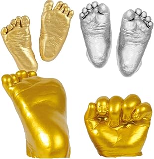 3D Baby Hand Casting Kit DIY Plaster Molding Sculpture Kit Baby Foot Casting Kit Plaster Hand Kit Newborn Casting Kit Hand Sculpture Kit Baby Gifts, Pen+ Gold/Model/Clone Powder