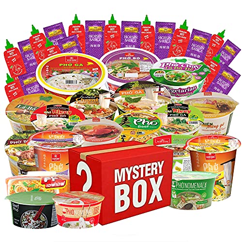 Mystery Pho & Vermicelli Cup & Bowl Asian Instant Noodle Bundle with RocKandy Premium Jerky Sampler Including - Nissin, Nongshim, Samyang, Mama, Acecook, Kung-Fu, Ottogi (10 Pack Assorted)