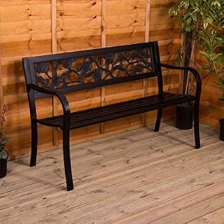 Garden Vida Steel Garden Bench, Rose Design 3 Seater Outdoor Furniture Seating Park Patio Seat , Black