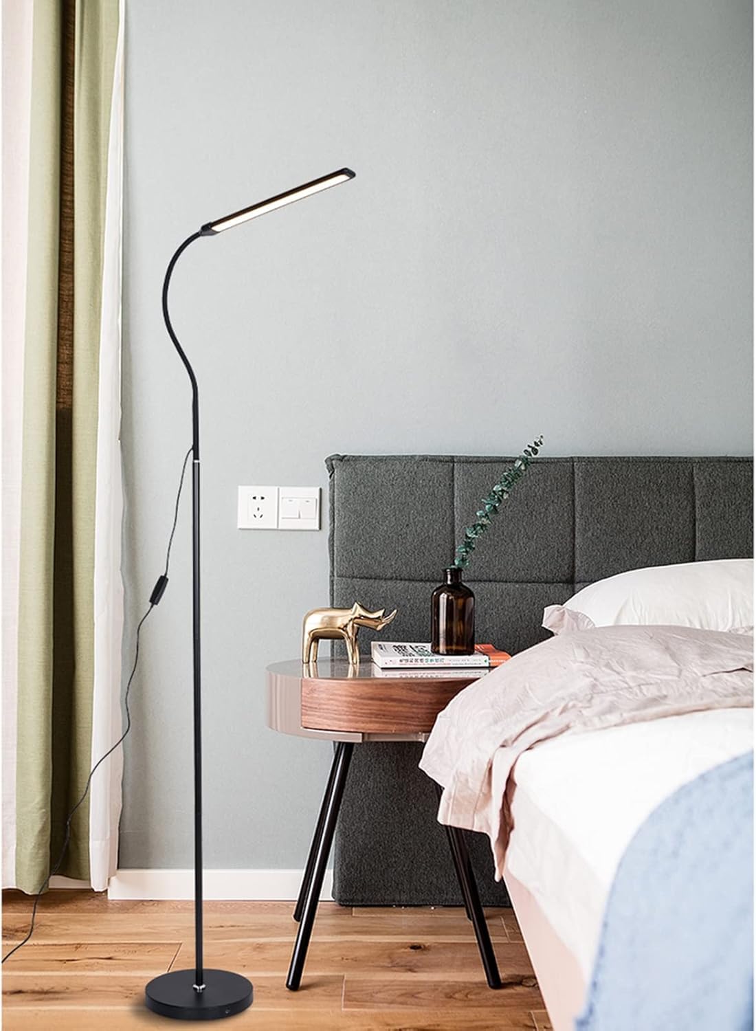 LED Floor Lamp, Adjustable Gooseneck Standing Lamp with 3 Color Temperature 3000K-6000K, 2 in 1 Modern Desk Reading Lamp for Living Room, Bedroom and Office, Black (BB)