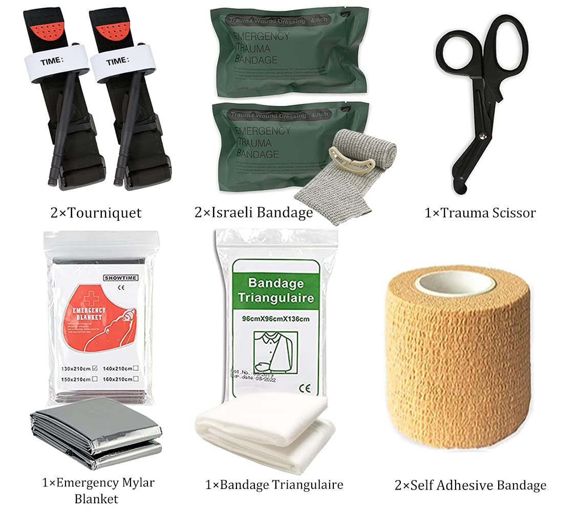 Bleeding Control Pack Feat Med Trauma Kit, Includes 2-Pack CAT Tourniquets,2-Pack Israeli Bandage,Emergency Blanket,Trauma Shears,2-Pack Adherent Cohesive Bandagesr : Industrial & Scientific