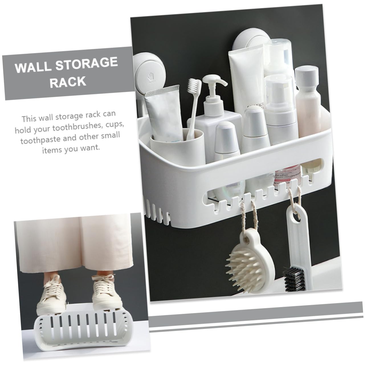 Estante de Pared Ventosa Blanco Abs para Ducha y Baño | Montaje sin Perforaciones, Organizador para Champú y Acondicionador, Diseño Simple Instalación Estable