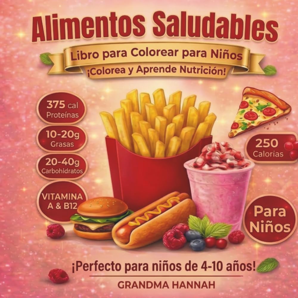 Libro para Colorear de Alimentos Saludables para Niños: Colorea y Aprende Nutrición: 28 Dibujos Grandes y Fáciles con Datos Nutricionales | Calorías, ... Educativa Divertida para Niños de 4 a 10 Años