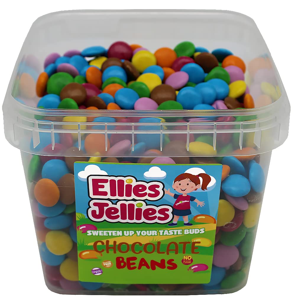 Ellies Jellies Chocolate Beans, 800g Square Tub, Chocolate Candy, Multi-Colored Chocolate Beans