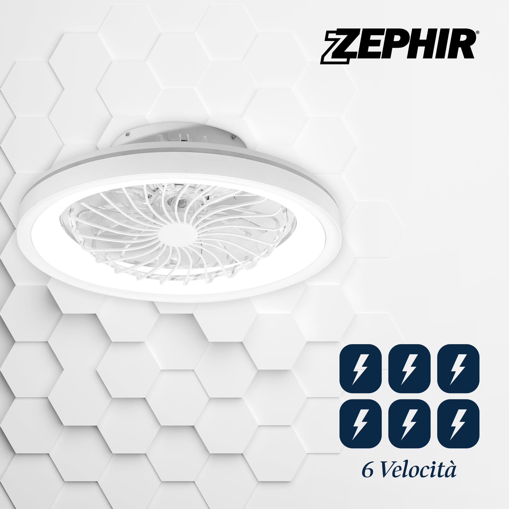 Zephir Ventilatore Plafoniera LED 40W Con Telecomando, RGB E CCT, Corpo Rotante 360°, 6 Velocità, Funzione Reverse, Timer, 7 Pale Trasparenti
