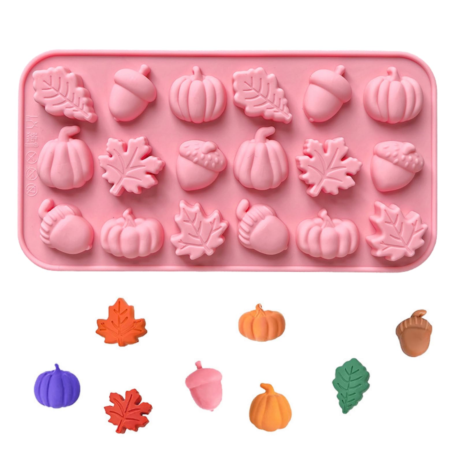 PTaizjjz Fall Silicone Chocolate Mould,1 Pack 18-Cavity Maple Leaves,Pumpkin,Acorn Shape Candy Baking Mold for Autumn Thanksgiving Halloween DIY Baking Tools