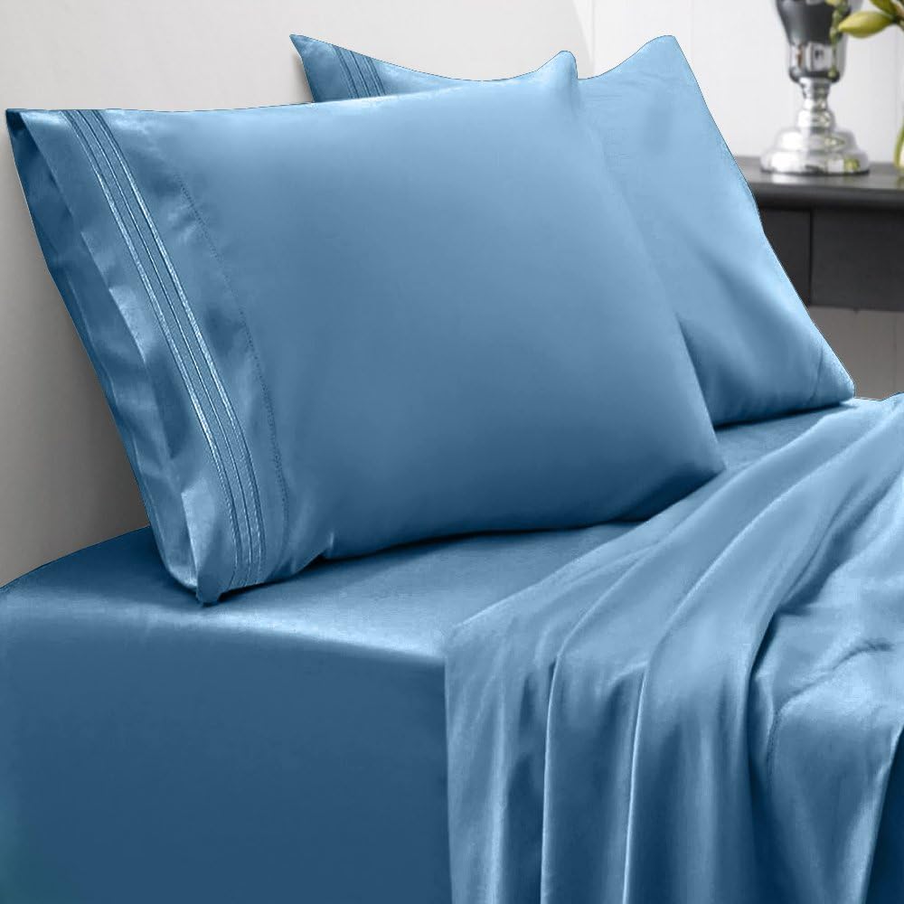 Twin Sheets - Breathable Luxury Sheets with Full Elastic & Secure Corner Straps Built In - 1800 Supreme Collection Extra Soft Deep Pocket Bedding Set, Sheet Set, EXTRA DEEP pocket - Twin, Denim