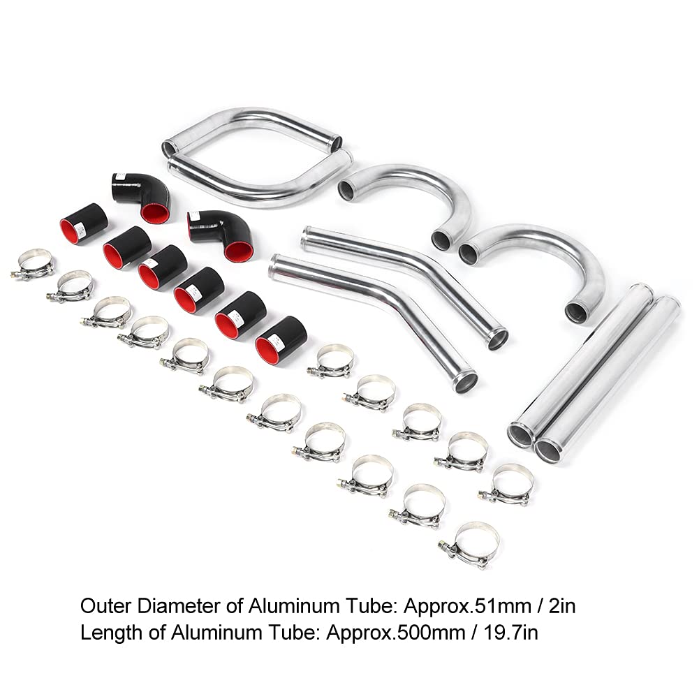 Tbest Kit de Tubería de Intercooler de Aluminio Universal Actualización de Tuberías de Alto Rendimiento para Sistemas de 51 Mm de 2 Pulgadas Accesorio de Modificación de Automóvil de