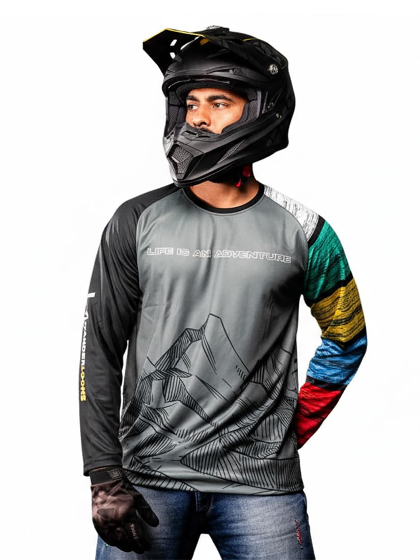 Bike Rider Jersey for Men Full Sleeve T-Shirt Round Neck Trackside Thunder Graphic Printed Riding Clothes Sports Tshirt