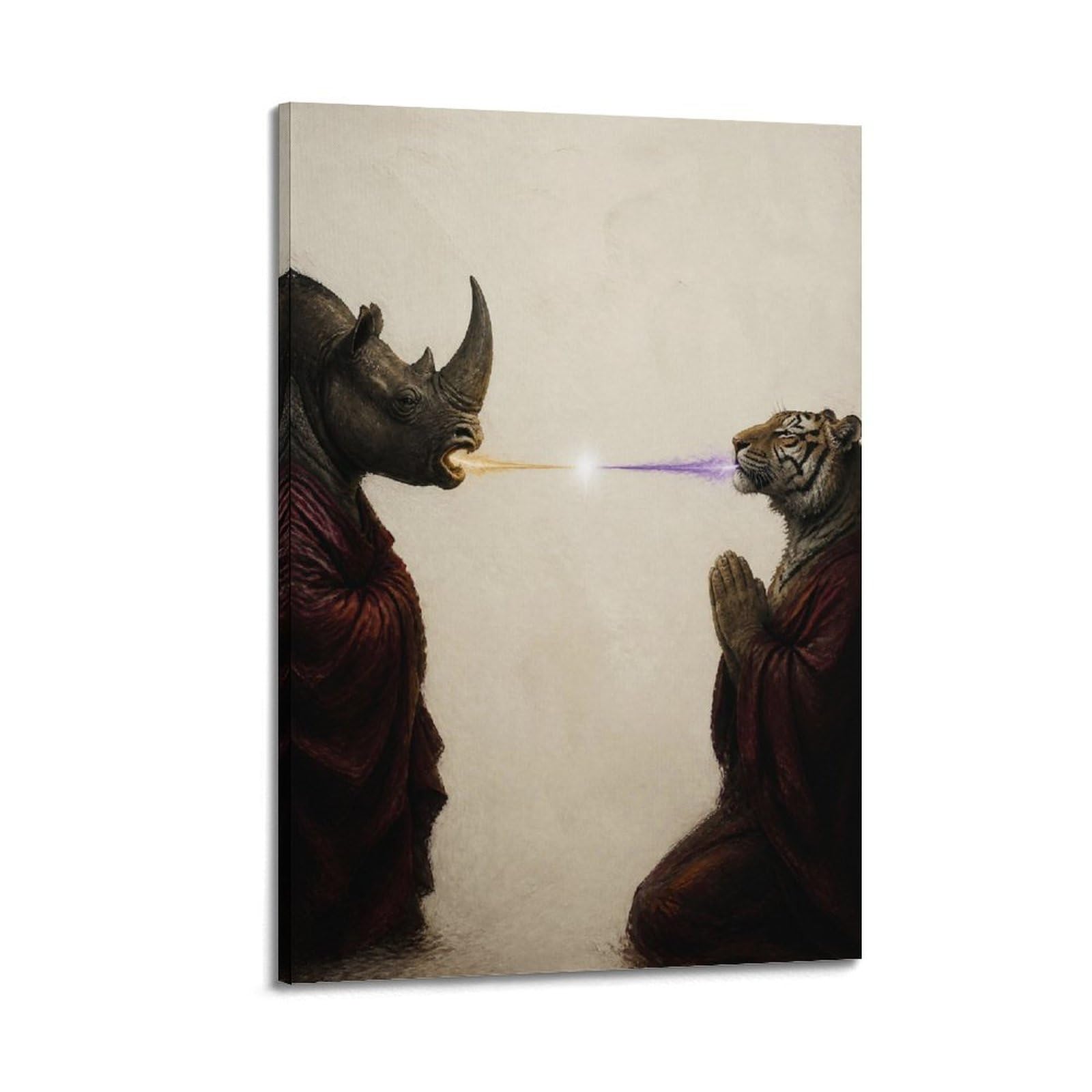 XKUGA Surreal Renaissance Animal Poster Rhinoceros Tiger Duel Modern Decorative Canvas Prints - Ideal Wall Art for Family, Man Cave, Game Room, Boys & Girls Bedroom 20x30inch(50x75cm)