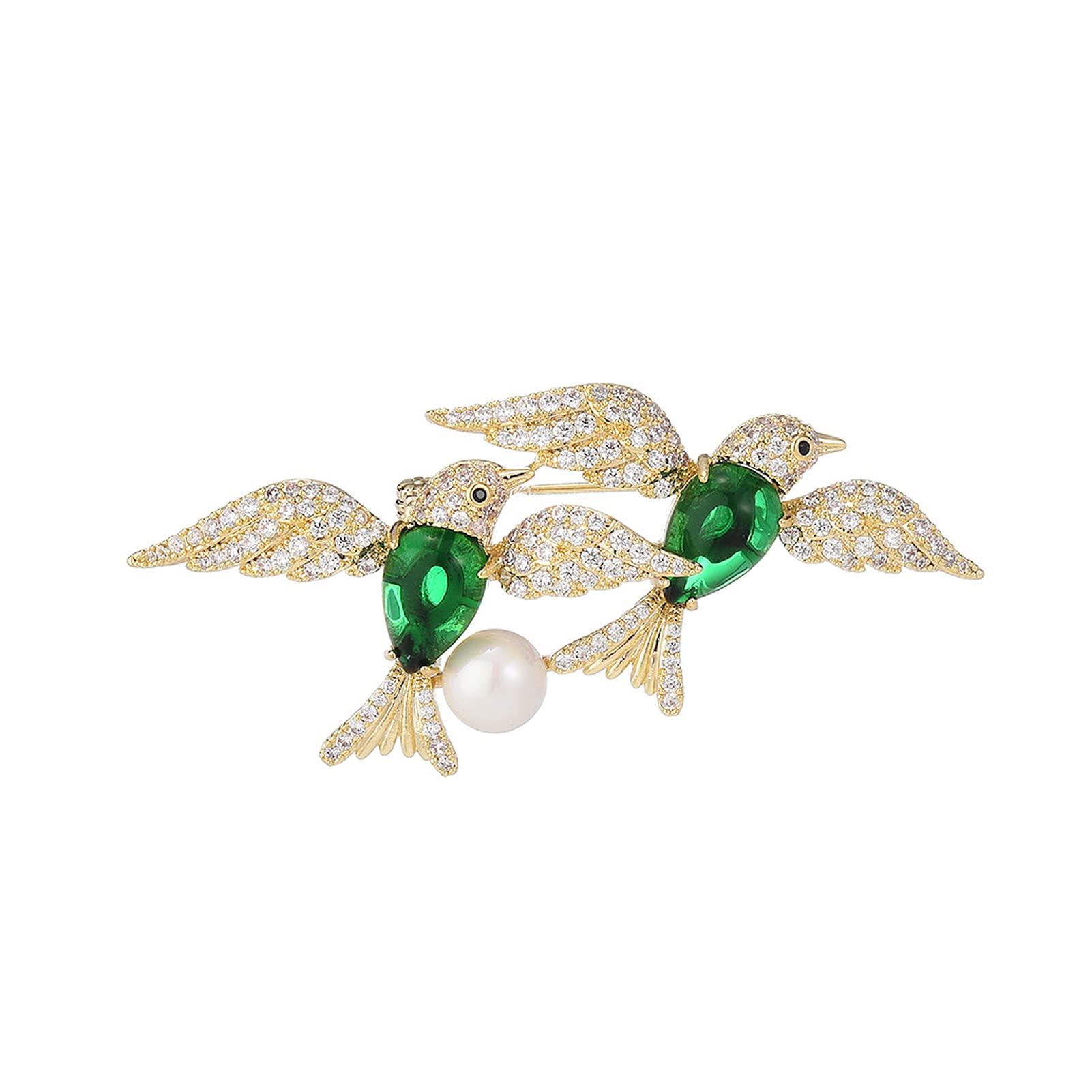 Broche con Forma de pájaro para Mujer, de Moda, para Solapa, con diseño de Doble Golondrina Volando y Perlas de imitación.