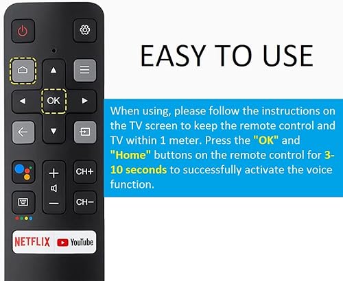 Miniatura 5 de Control remoto por voz para TCL Android TV, control remoto de repuesto RC802V para televisores TCL 40S330 32S330 40S334 32S334 70S430 32A325 32A323
