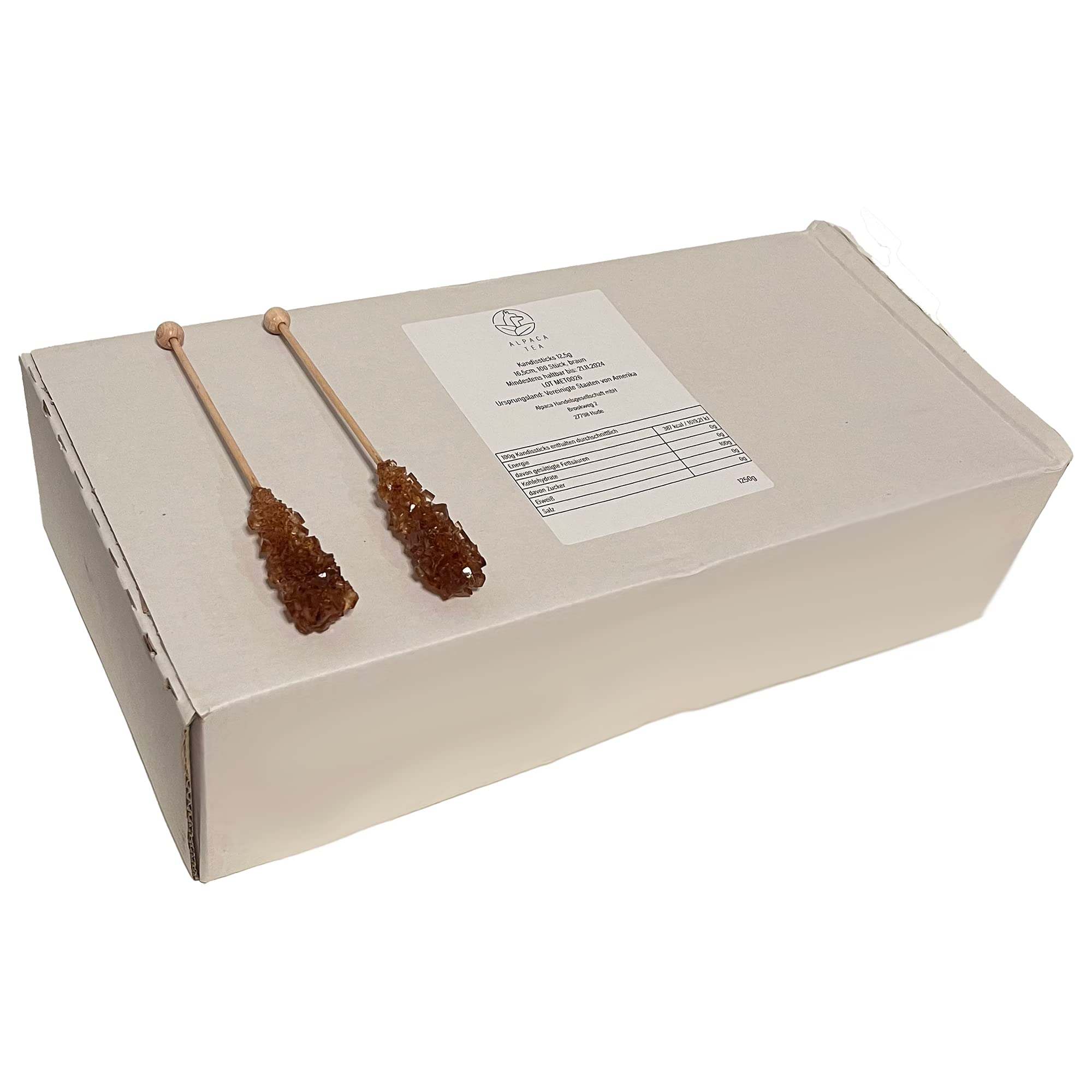 100 bâtonnets de sucre candi brun de 12,5 g | Sucre candi en bâtonnets | Bâtonnets de sucre candi | Sucre pour thé en bâtonnets