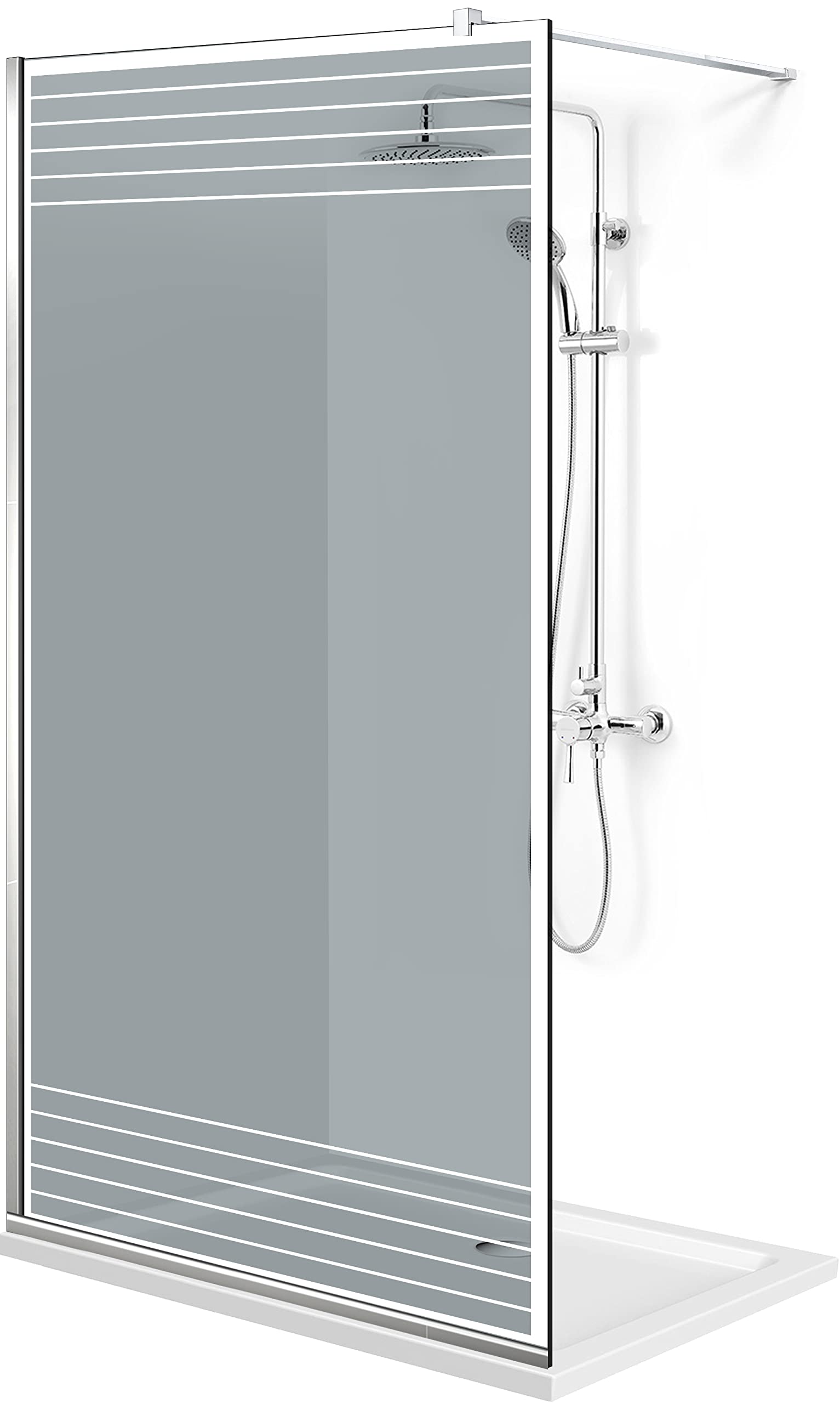 Aqua Roy Modell Weiß MAT LINE 100 cm Leicht zu reinigen Walk in Duschwand Sicherheitsglas Panel 8 mm Duschabtrennung für Wetroom Nano beschichtet sandgestrahltes Muster Edelstahl (2. Grauglas)