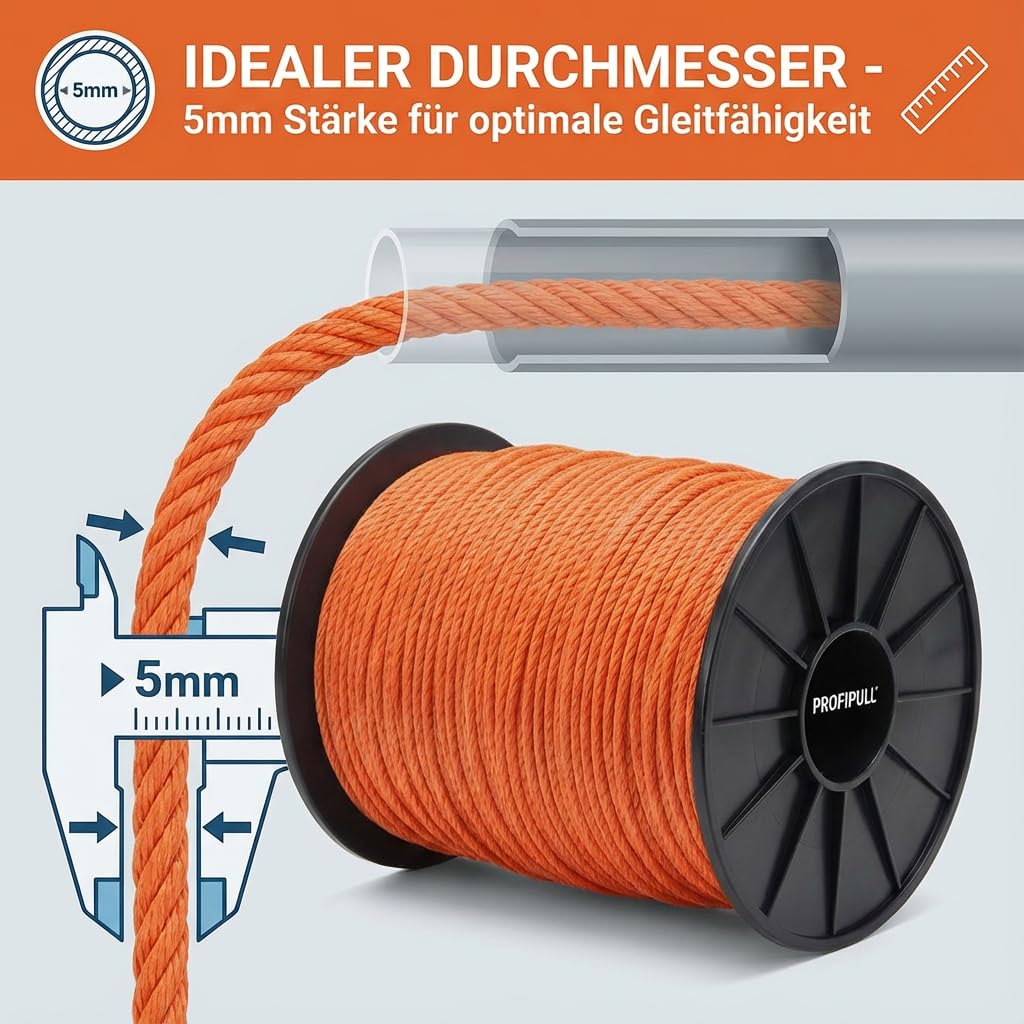 Best_rope24 Kabeleinziehhilfe Einziehspirale 500m 5mm PP Einziehseil | Robuste Kabelziehhilfe, reißfestes PP Kabeleinziehseil für die Elektroinstallation und Leerrohre