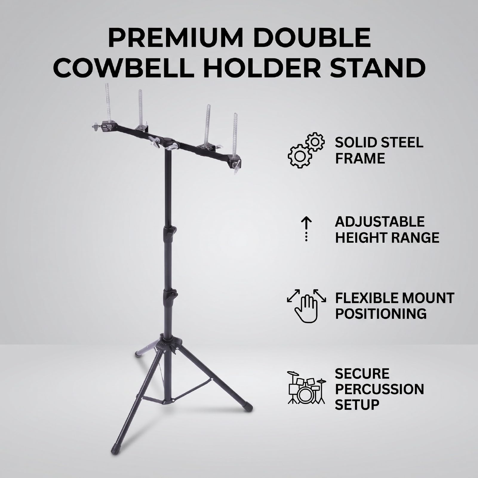 Sxhlseller Doppelter Cowbell-Percussion-Ständer |Robustes Stahl-Montagegestell, Verstellbarer 53,5–110,5 Cm Großer Halter für Live-Auftritte und Schlagzeug