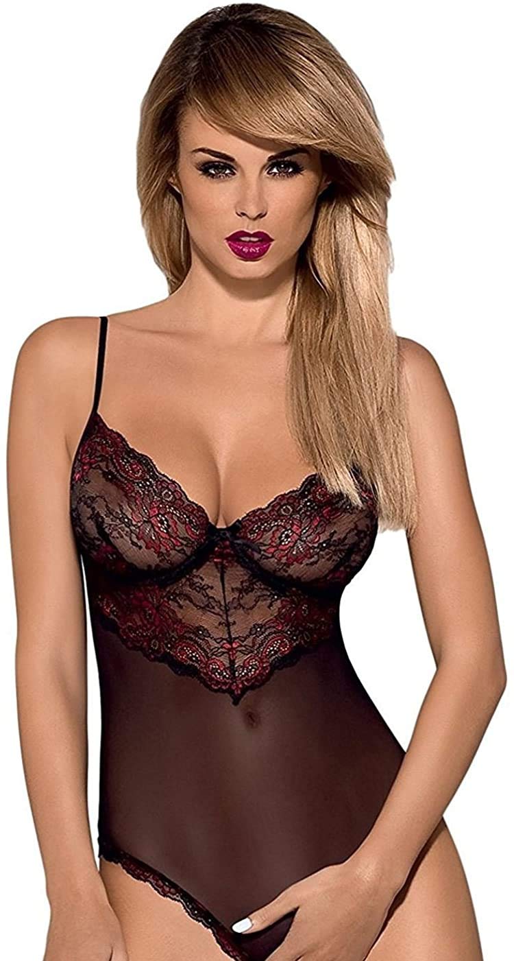 Obsessive zarter figurbetonender Ouvert-Body mit schicker Spitze und Satin-Schnürung in toller Geschenkbox