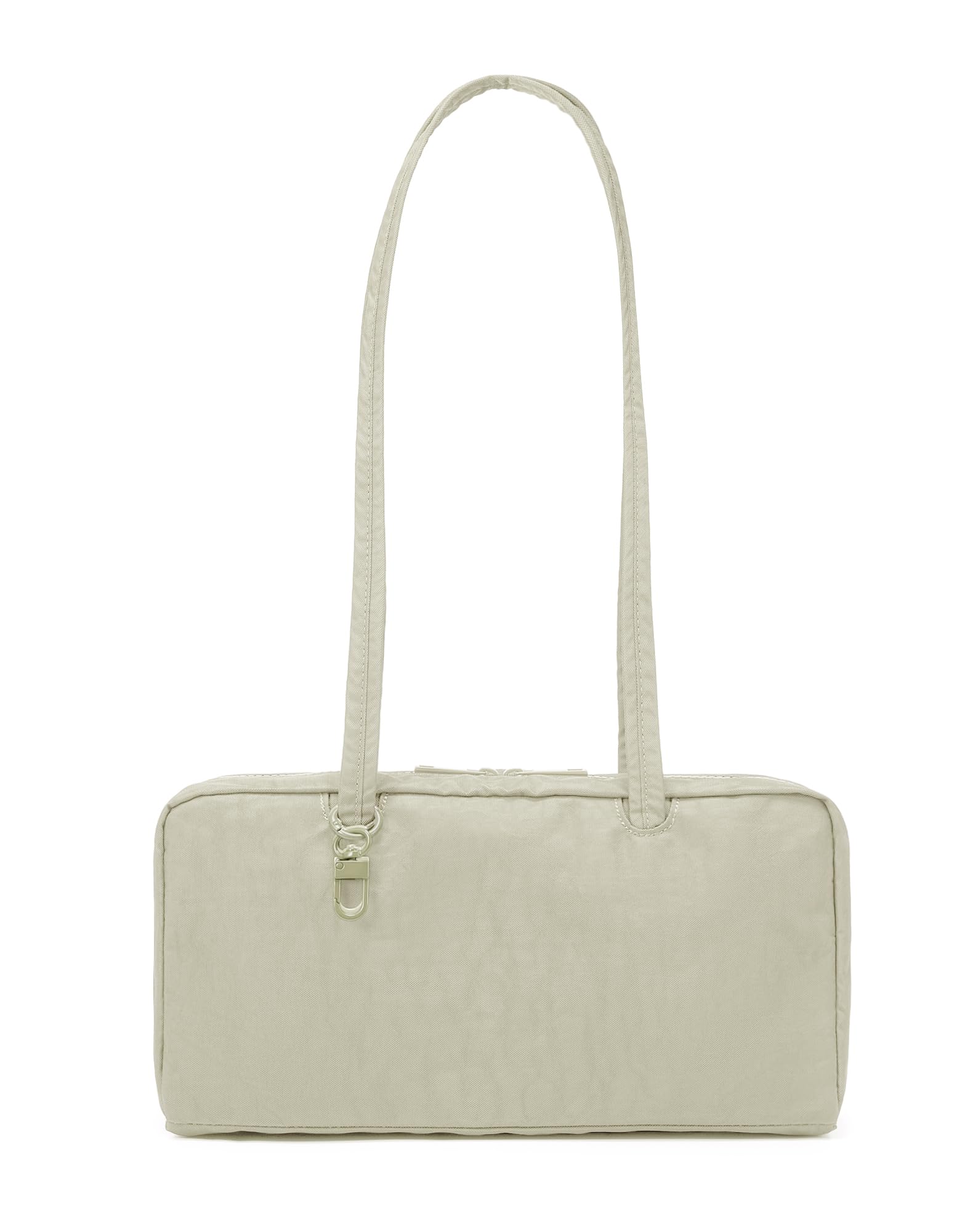 Lightweight Nylon Bowler Bag for Women, Casual East-West Shoulder Handbag Featuring Charm Loop, Everyday Tote Bag