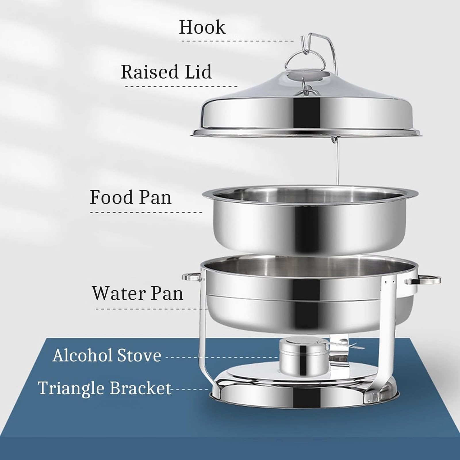 Chafing Dish in acciaio inossidabile con coperchio sospeso, set di contenitori riscaldanti per buffet di catering, include teglia per cibo, teglia per acqua, porta combustibile, per attrezzatura per