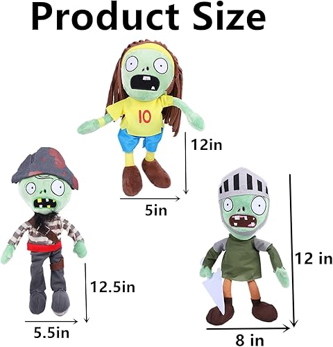 Miniatura 3 de JHESAO Juego de 3 piezas de zombis de peluche de plantas y zombis, capitán zombi, 1 2 muñecos zombies de caballero suave, muñeca de peluche PVZ