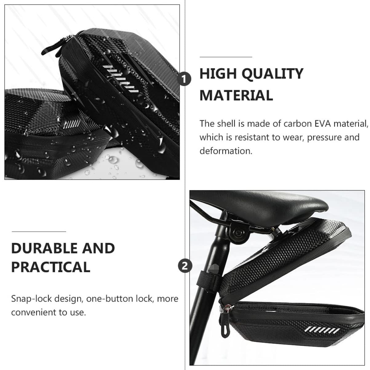 Toyvian de Selle étanche Sacoche de Selle de vélo Sacoche de Selle étanche supplémentaire Pochette de Selle de vélo de Queue de vélo étanche Motif Carbone Eva Noir