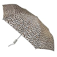 totes Automatic Open Close Water-Resistant Travel Folding Umbrella with Sun Protection, Leopard Spot