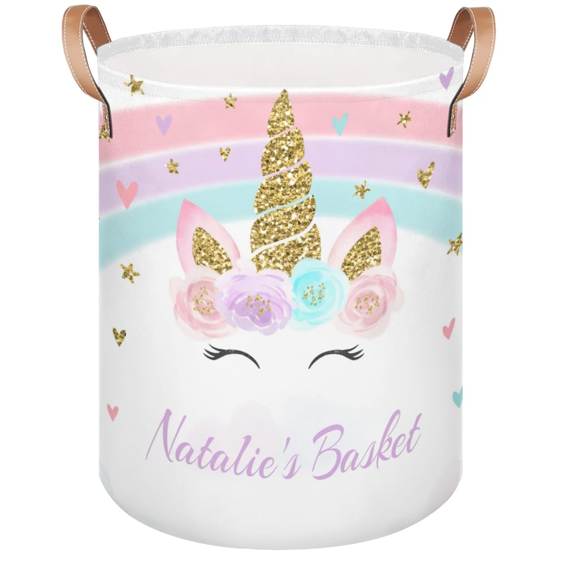 Personalized Unicorn Laundry Basket, Custom Unicorn Laundry Hamper for Girl, Collapsible Waterproof Baskets, Dirty Clothes Toy Hamper Unicorn Rainbow