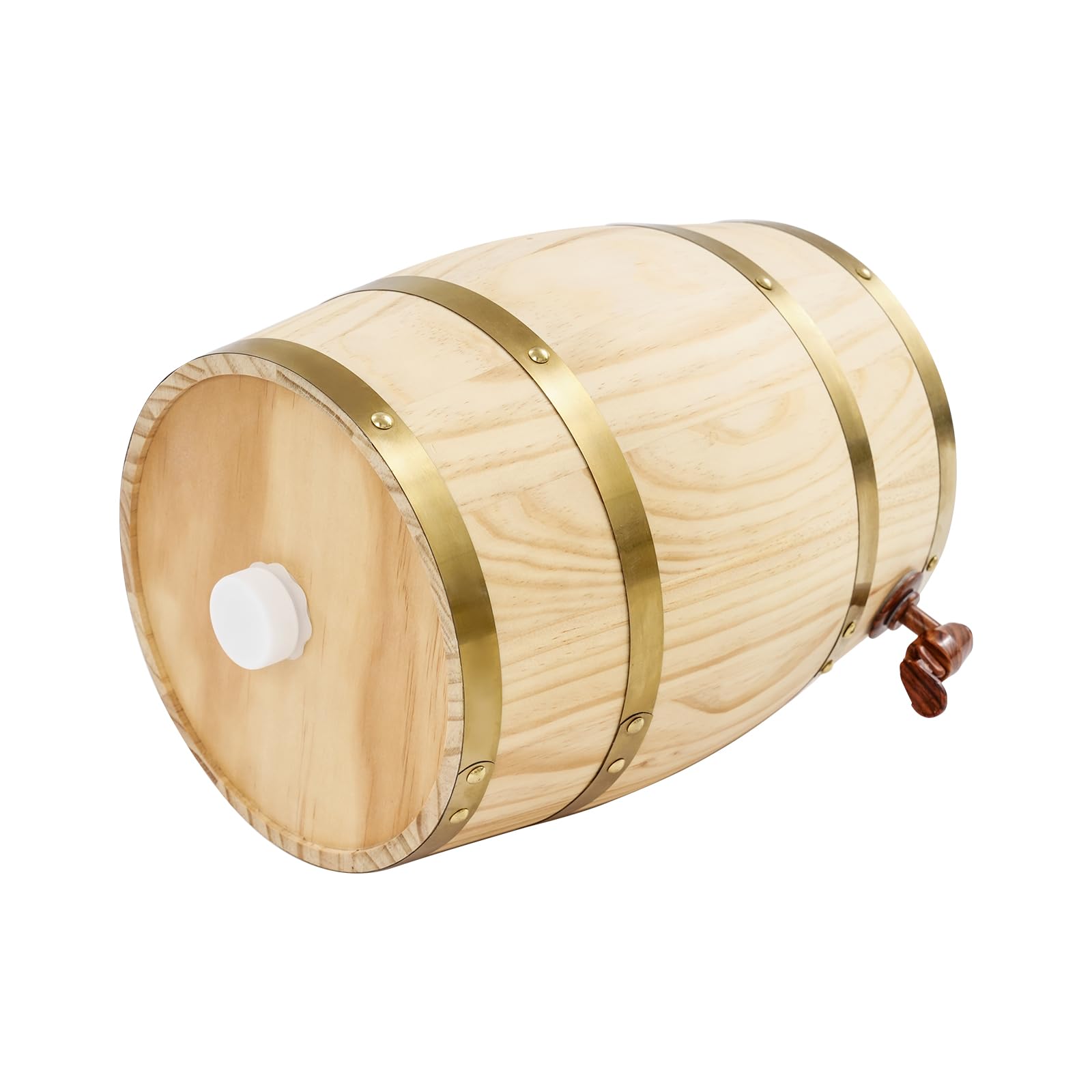 Distributore da 10 l in legno di pino, barile in legno con rubinetto, con rivestimento interno in alluminio e pneumatici in metallo e design di ventilazione, dispenser per bevande, vino, alcolici