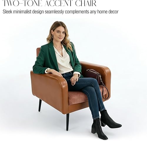 Miniatura 3 de Cómoda silla decorativa para sala de estar, silla de lectura moderna de mediados de siglo, con patas de metal, sillón tapizado para dormitorio,