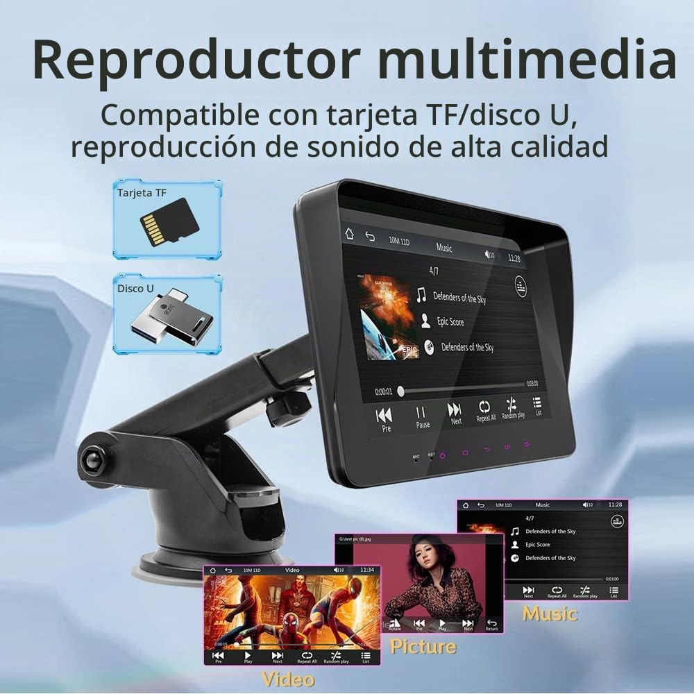 Reproductor de MP5 estéreo para automóvil de 7 Pulgadas BT Llamadas Manos Libres Soporte de Radio FM Carplay Android Auto Phone Link Reversing Assist Dual USB