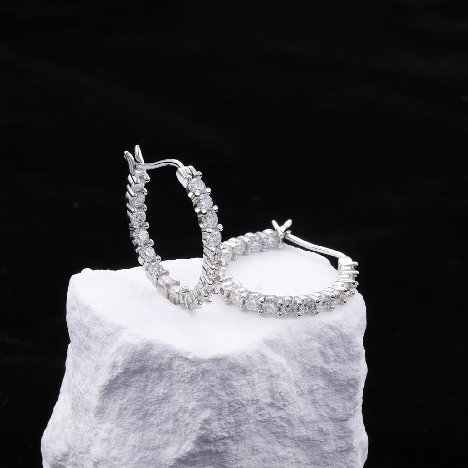 Moissanite Hoop Earrings for Women - 925 Sterling Silver Moissanite Earrings Hoop Earring Piercing Latch Back Real Moissan Hypoallergenic Jewelry Gifts - Image 2
