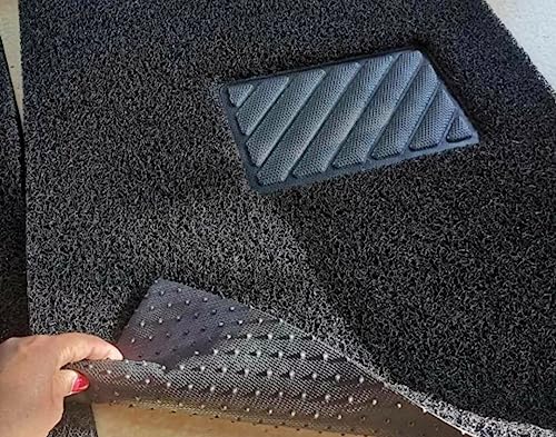 Image of PVC Cushion Car Mats - Universal 3 Piece Anti-Skid Noodle Car Foot Mats, Durable Vinyl Rubber Floor Mat, Dust & Liquid Trapping, Trapping Built for Comfort- (Plain Black)