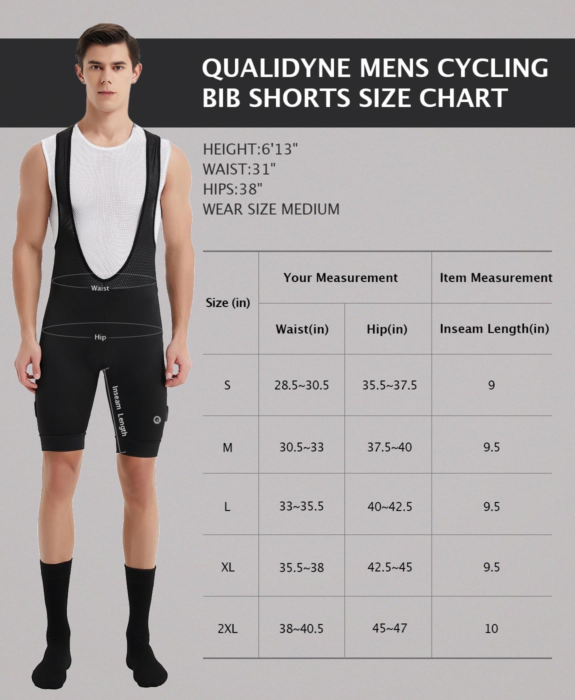 qualidyne Men's Cycling Bib Shorts 4D Padded Breathable Road Bike Bibs Biking Bicycle Shorts - Image 7