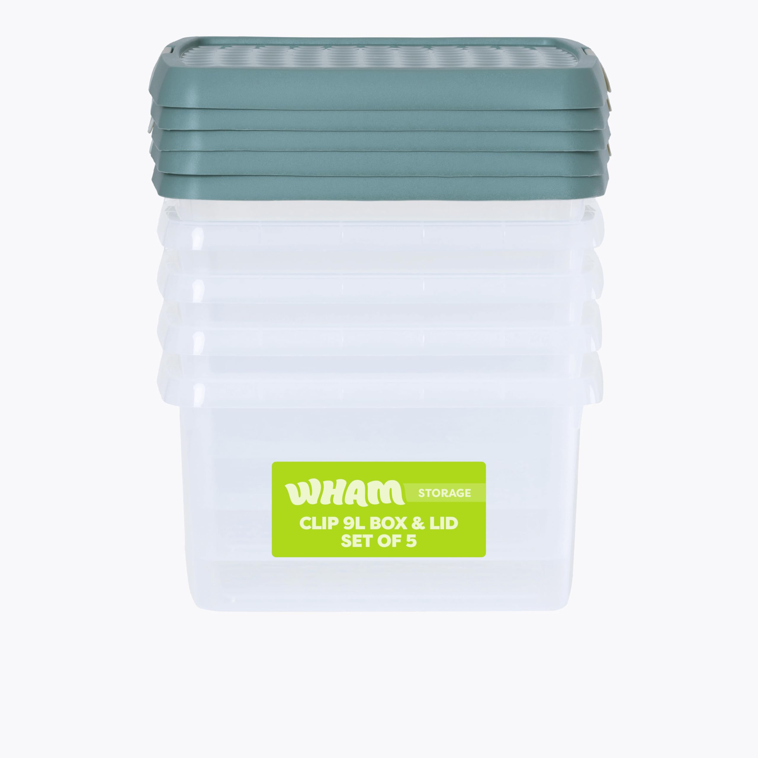 B&Q -  Clip 5X 9L Square Plastic Storage Boxes With Clip Lock Lids. Ideal For HomeOfficeToys & MoreClear/green Milieu