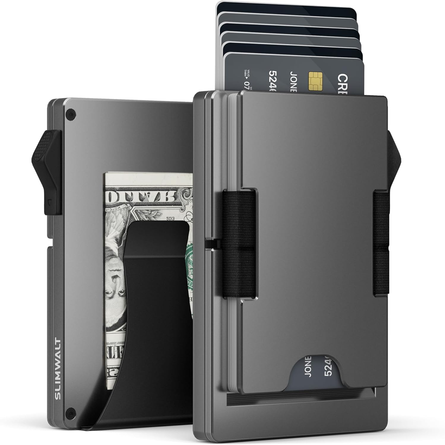 SlimwaltMens Wallet with Money Clip - Holds 10-20 Cards, RFID Blocking Minimalist Wallet for Men with Pop Up Card Case, Slim Card Holder Metal Card Wallets, Gifts for Men, Black
