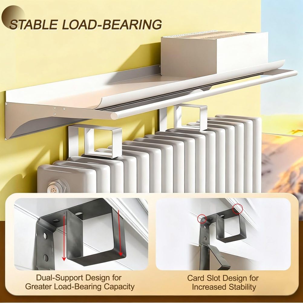 Étagère Murale Flottante pour radiateur, en métal, Anti-poussière et Anti-fumée, Cache-radiateur pour Salon et Chambre, supporte Les Charges importantes,20 * 80cm/5.5 * 31.5in