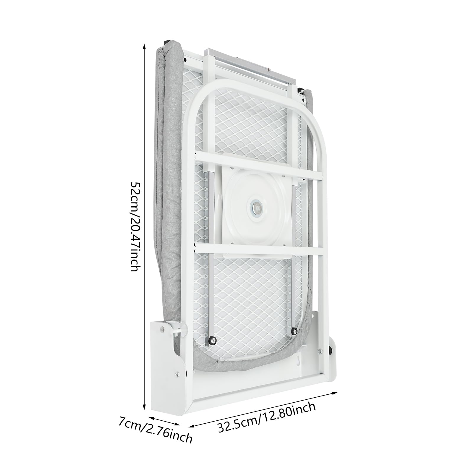 Tabla de planchar plegable, giratoria 180°, tabla de planchar con barra de apoyo, 93 x 31,5 x 14 cm, tejido de metal estable, tabla de planchar para pared, para dormitorios, apartamentos y viajes