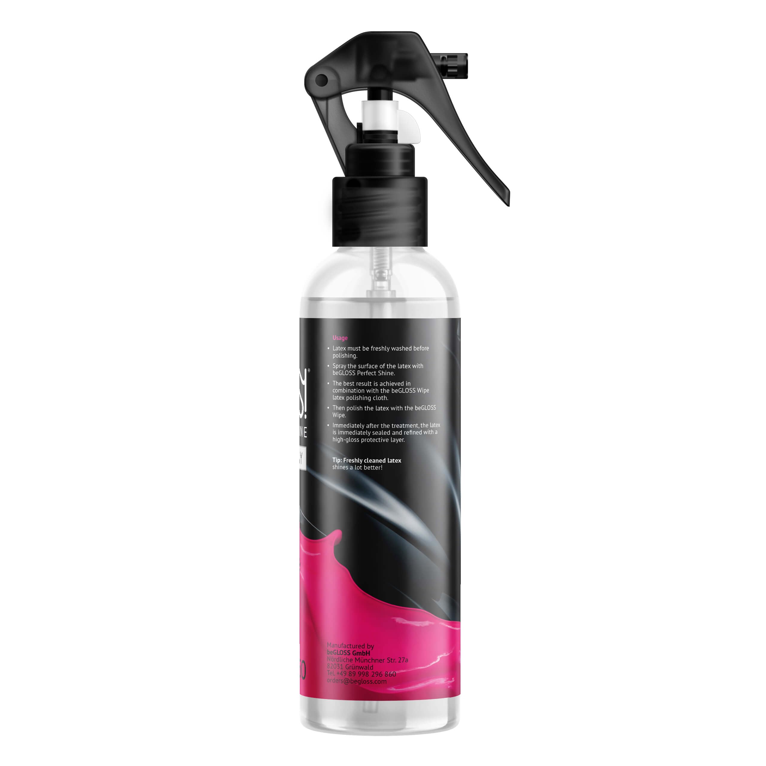 begloss brillo perfecto Premium Spray + limpiador – látex polaco – la última de alto brillo brillo – el lubricante para el Polaco & cuidado de goma y látex prendas de vestir.