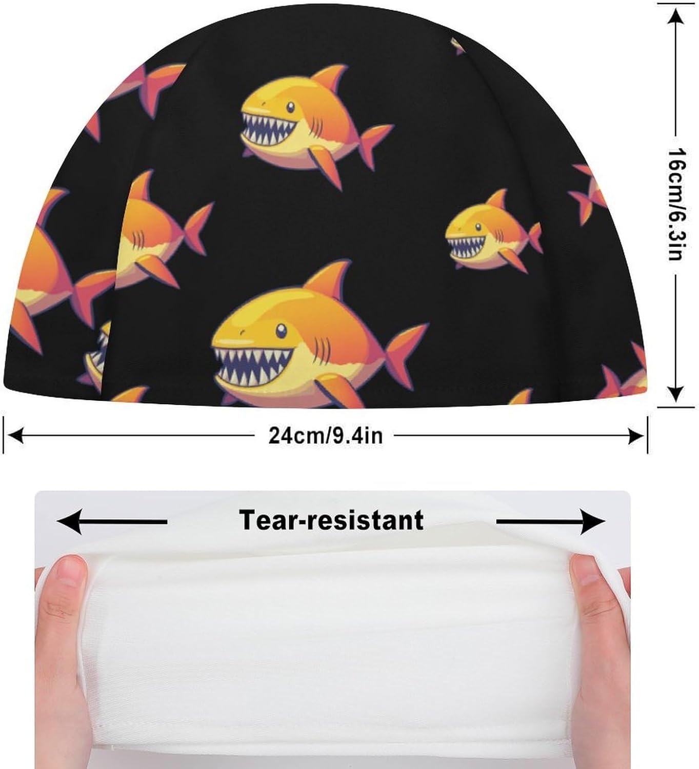Candy Sharks Womens Swim Cap for Men Adult Swimming Hat Curly Short Medium Long Hair