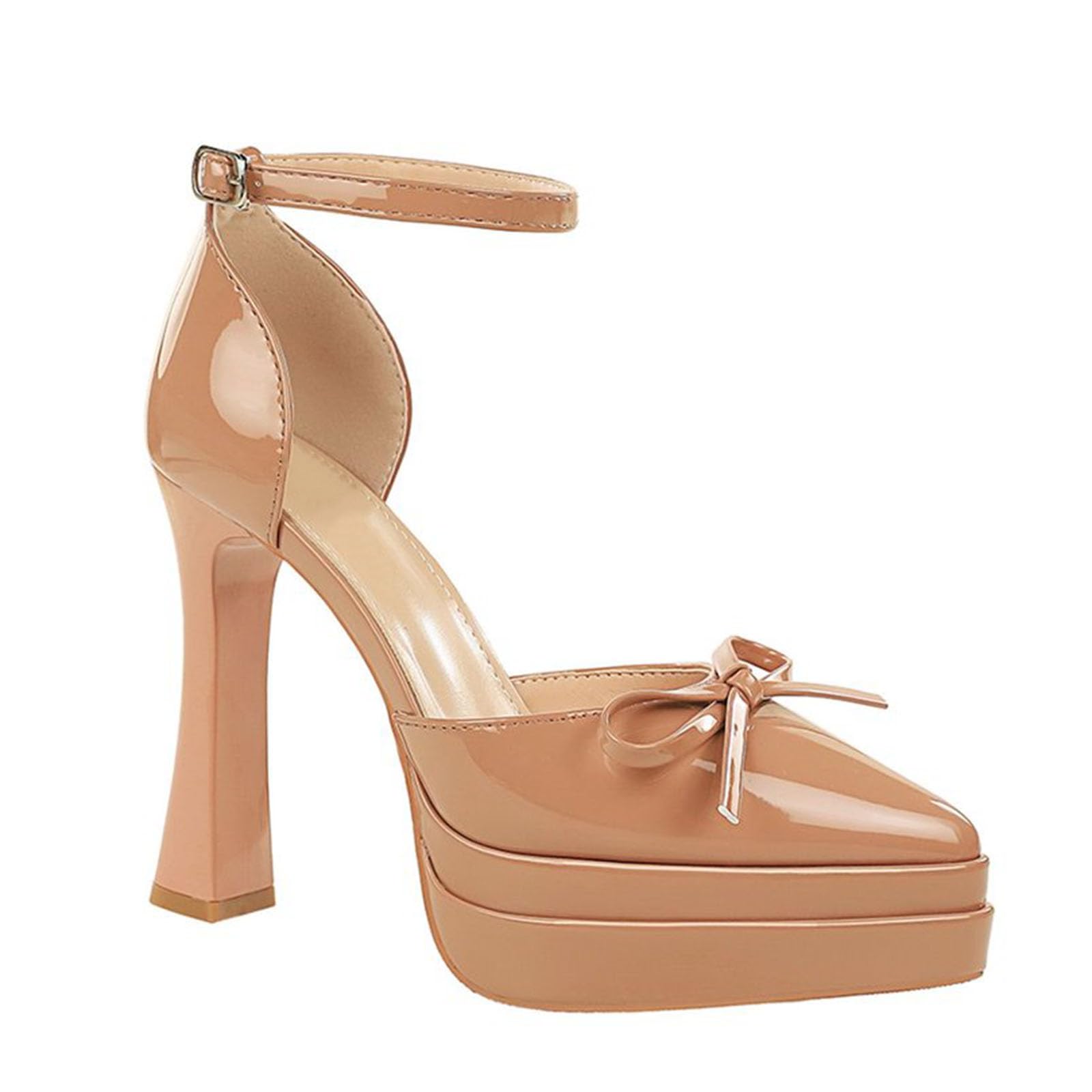 Scarpe Donna con Tacco Alto Piccolo Fiocco Pelle Laccata 11.5CM Piattaforma | Cinturino alla caviglia,Eleganti per Matrimoni, Galà, Appuntamenti e Feste