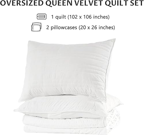 Miniatura 6 de KASENTEX Juego de edredón de terciopelo de lujo, edredón Queen de gran tamaño de 102 x 106 pulgadas, colcha ultrasuave con 2 fundas de almohada,