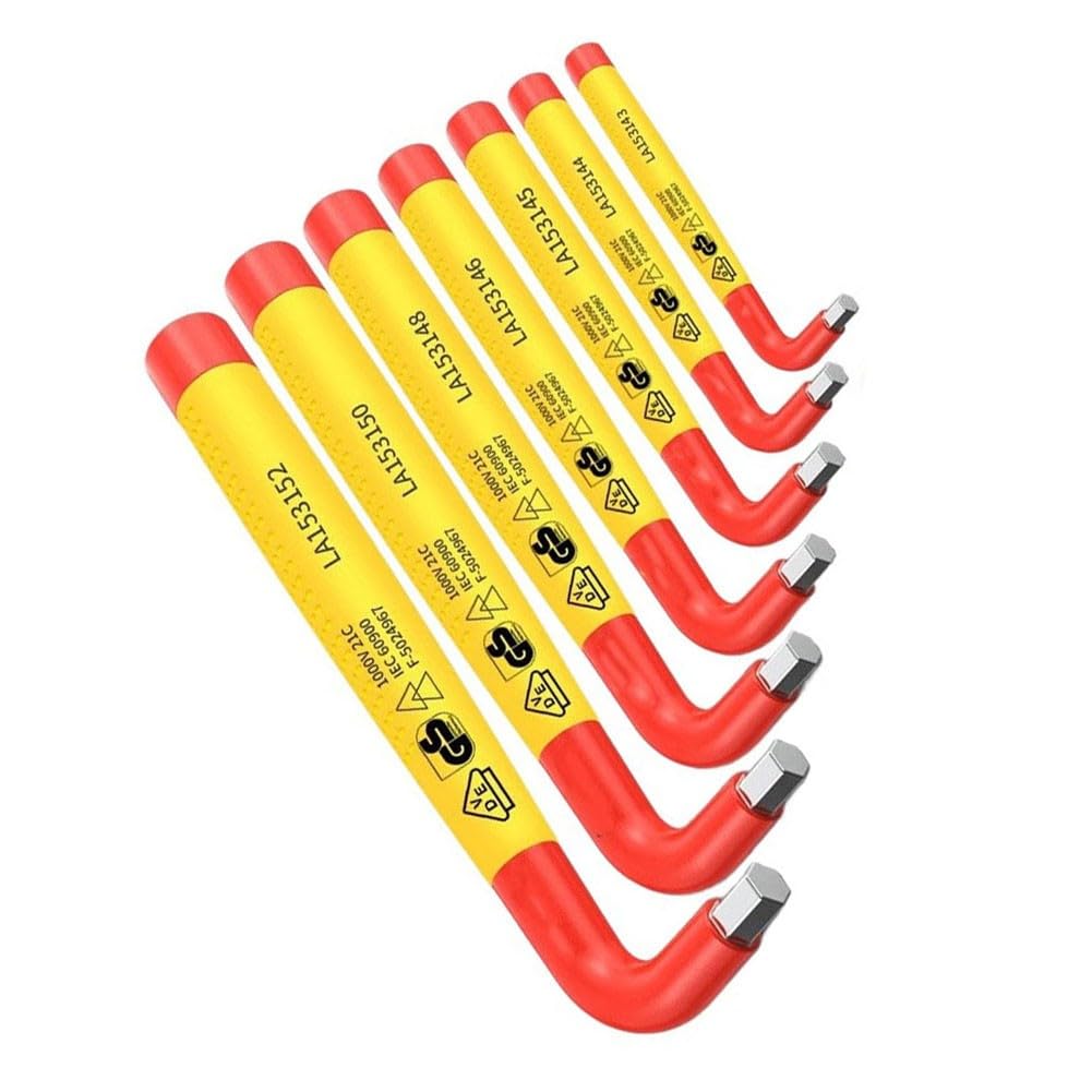 Set di 7 chiavi esagonali isolate da 1000 V, in lega di acciaio certificato VDE, 3-12 mm, per elettricisti