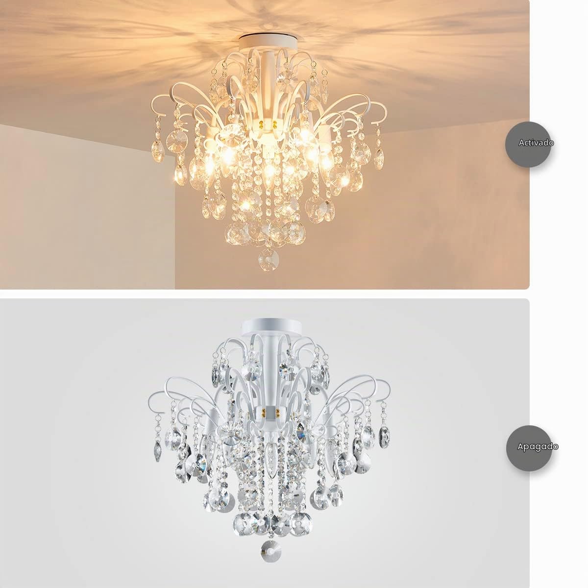 WUZUPS araña de cristal 5-luz colgante lámpara de techo moderna lámpara para dormitorio pasillo bar cocina baño, h 45 x w 50, base e14, blanco
